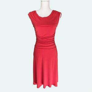 EN FOCUS STUDIO Dress Cowl Neck Ruched Waist Fit & Flare Red Preloved Size 6